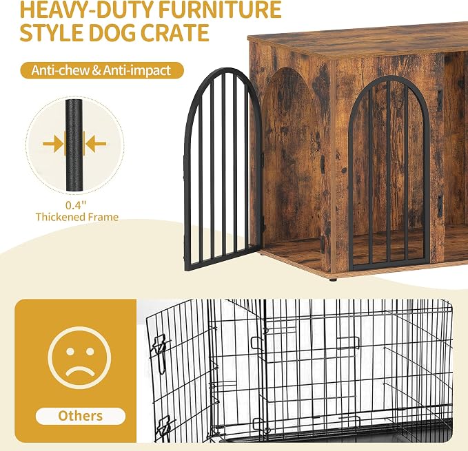 Hzuaneri 26.8'' Dog Crate Furniture,Dog Kennel Indoor for Small Dogs | Dog Kennel Furniture Wooden Dog Cage Heavy Duty Dog Crate Decorative Pet House End Side Table TV Stand,Rustic Brown DFC85501B