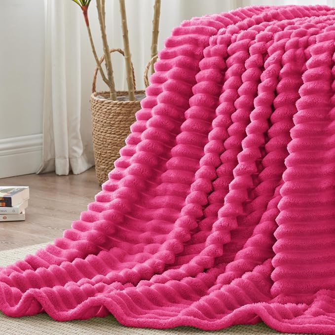 BEDELITE Striped Fleece Throw Blanket, Hot Pink, 50"x60" | 300GSM Microfiber Fleece, Soft Cozy, Lightweight Warm, Double-Sided Plush, Machine Washable, Gift, Room Decor, for Couch Sofa