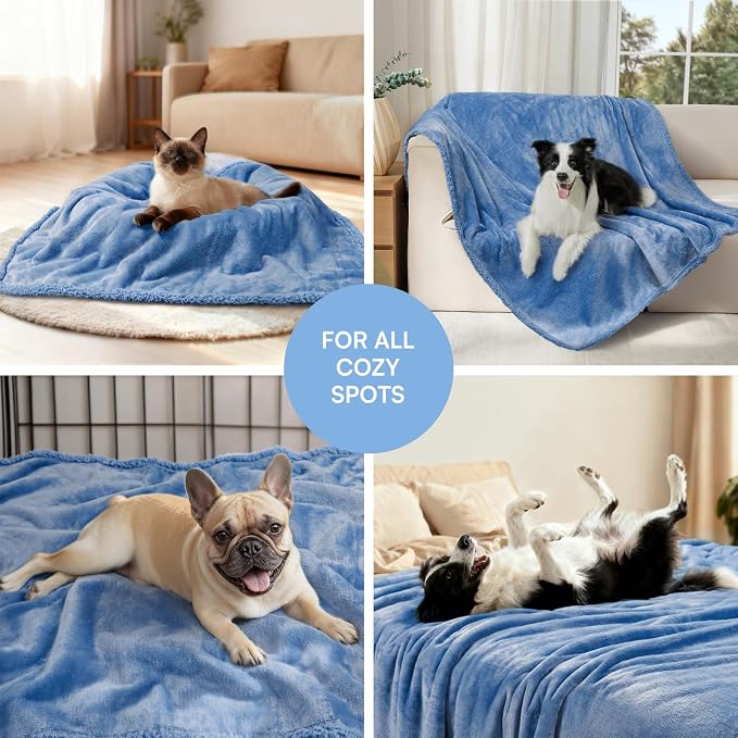 Luciphia Waterproof Blanket for Large Dog, Reversible Sherpa Couch Cover | waterproof pet blanket sherpa fleece reversible couch cover bed protector car from spills scratches, Blue 85" x 57"