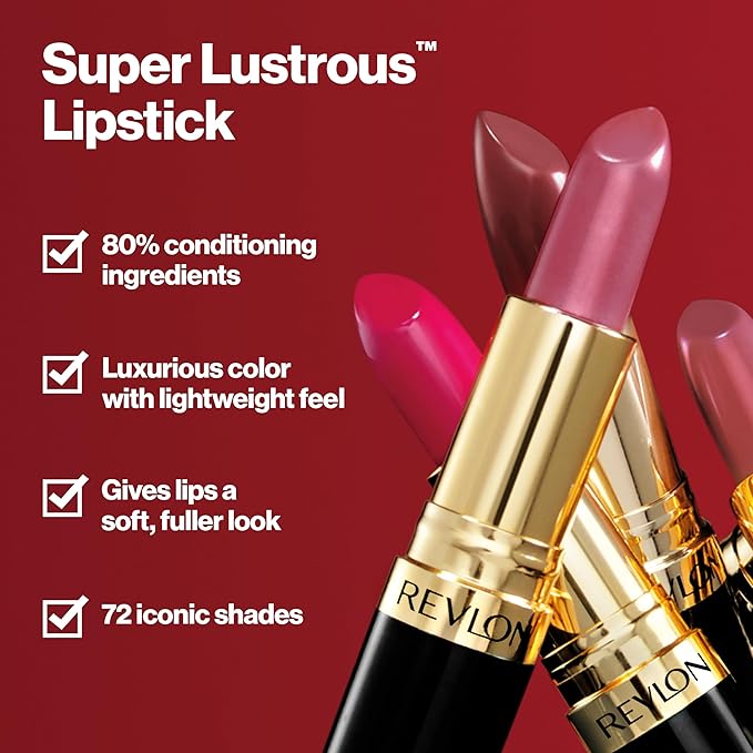 Revlon Super Lustrous Lipstick, Creamy Formula For Soft, Fuller-Looking Lips, Moisturized Feel, 775 Super Red, 0.15 oz