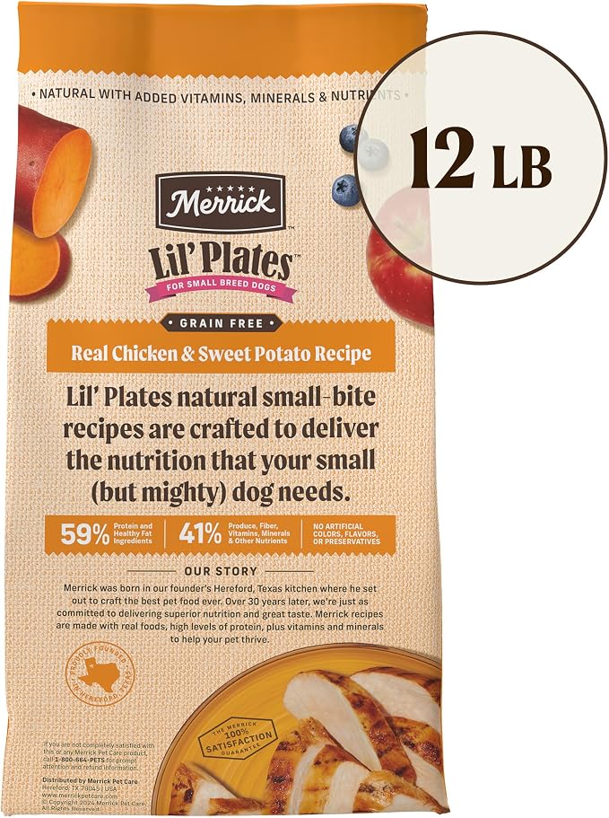 Merrick Lil’ Plates Premium Grain Free Dry Dog Food For Small Dogs, Real Chicken And Sweet Potato Kibble - 12.0 lb. Bag