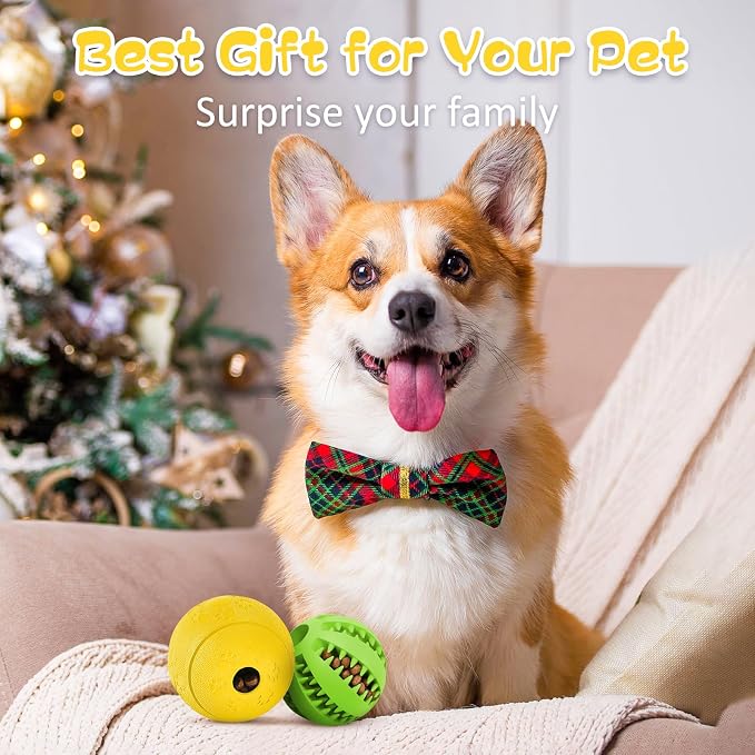 HIPPIH Dog Puzzle Toy 2 Pack, Interactive Dog Toys for Treat Dispensing | Durable Puppy Enrichment Toys, Dog Treat Ball for Teething, Slow Feeder, IQ Training, Green-2.75'', Yellow-3.14''