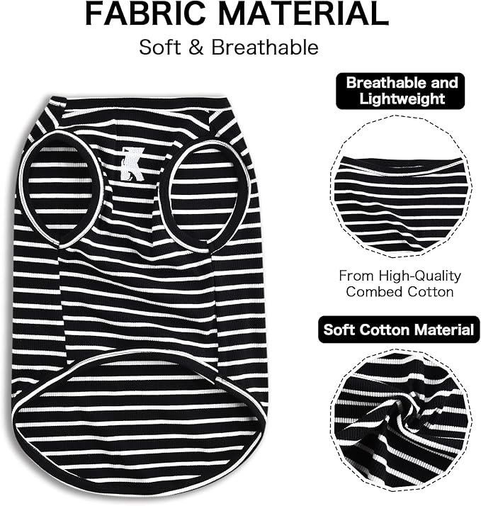 Koneseve Dog Shirt Vest Lightweight Stretchy Dog T-Shirts Soft Cool Sleeveless Stripe Vests Breathable Clothes for Puppy Kitty Cats Small Medium Large Dogs 2 Pack Black + Grey [ 5XL ]