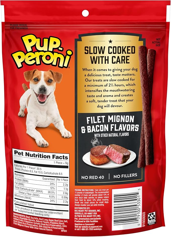 Pup-Peroni Filet Mignon & Bacon Flavor Dog Treats, 5.6 Ounce (Pack of 8)