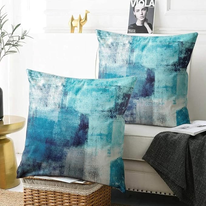 Throw Pillow Covers for Couch, 22x22 Inch, 2 Pack, Turquoise | Decorative Throw Pillow Covers Cushion Covers for Couch Bedroom Sofa Living Room
