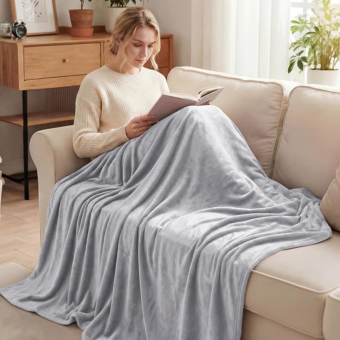 Exclusivo Mezcla Soft Fleece Blanket Cal King Size for Bed, Light Grey | 120x120 Inches, Double-Sided Brushed Flannel, Lightweight Plush Cozy Blanket for Home Decor, All Season, Machine Washable