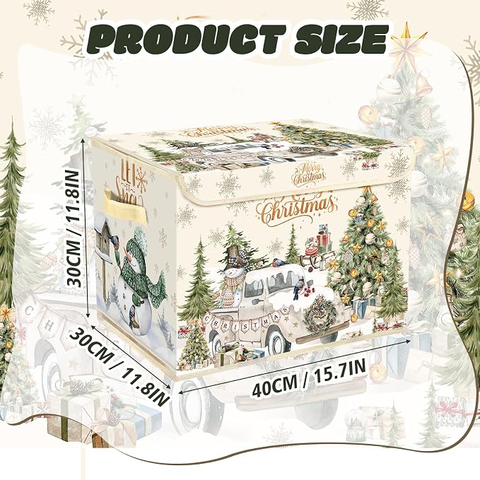 Briwooody Christmas Storage Bin with Lid and Carrying Handle Christmas Foldable Storage Box Large Xmas Decorative Collapsible Container Basket for Organizing Closet Home Bedroom Gift(Truck)