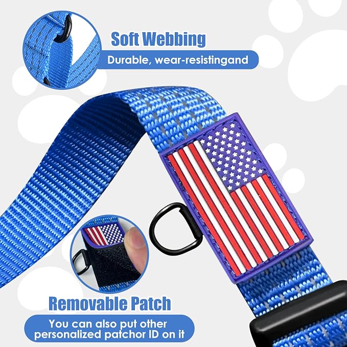 Martingale Dog Collar Reflective NO Pull with USA Flag, M,Blue