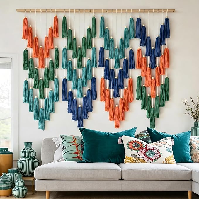 Macrame Wall Hanging Large Yarn Wall Art Boho Home Decor Handmade 47"W*39"L | Wedding Decor, Living Room Wall Art, Room Accent, Modern Home Style, Rustic Interior, Farmhouse Decor, Bedroom Wall Art
