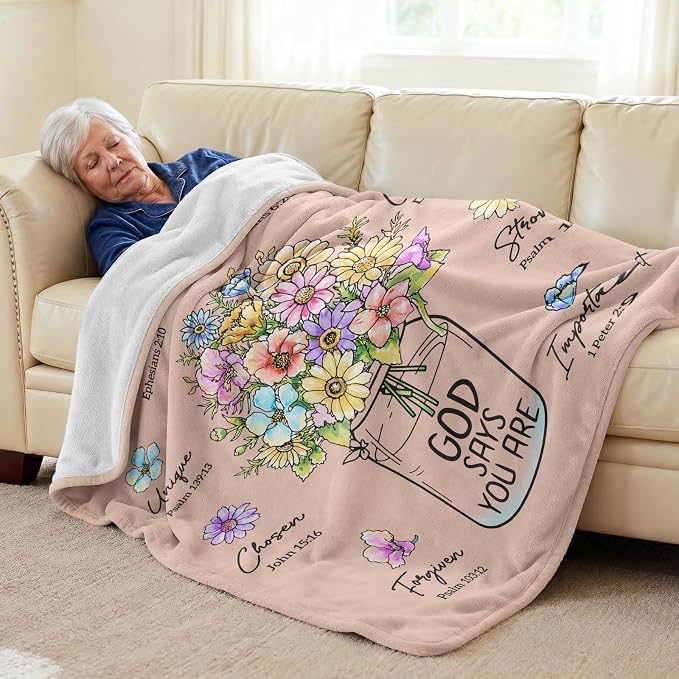 Christian Religious Gifts for Women, Light Pink Birthday Blanket 50''x 60'' | Religious Gifts for Women, Christian Blanket with Flowers, Baptism Christmas Spiritual Gifts for Sister Daughter Mom Grandma