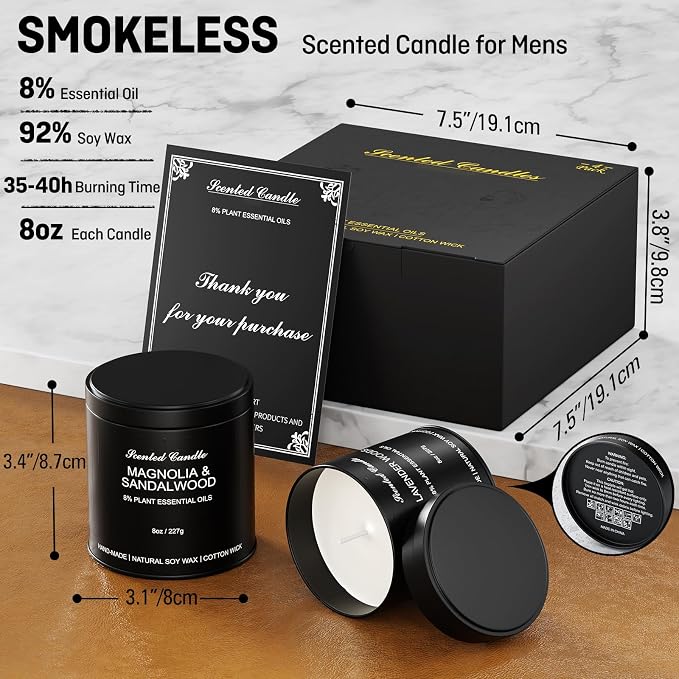 Men’s Scented Candles Set – Soy Wax Aromatherapy Candles for Men, Masculine Scented Candles with Essential Oils, Long Lasting Strong Scent, Luxury Gift Candles for Men,Dad,Him (31oz)