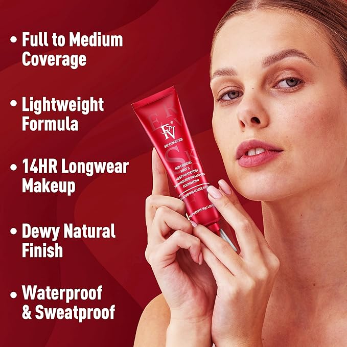 FV Dewy Liquid Foundation, Hydrating Smooth Formula & Lightweight, Longwear Medium-Full Coverage with Natural Finish, Waterproof Foundation for Dry/Combination Skin, 30g, Nourishing Ivory