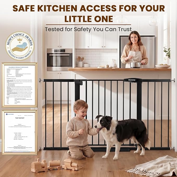 Mumeasy 29.7-54.2" Baby Gate for Stairs, Pressure Mounted Dog Gate for Doorways, Extra Wide Walk Thru Safety Pet Gate for Doors with Auto Close, Easy Install Child Gate for Hallway Indoor House, Black