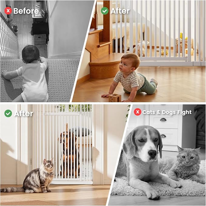 Extra Tall Cat Gate 51"-87" Height Adjustable Pressure Mounted 4 Extensions | 51"-87" height & 27.56"-37" width adjustability; pressure-mounted installation. 4 extension Ideal for doorways, pets & babies