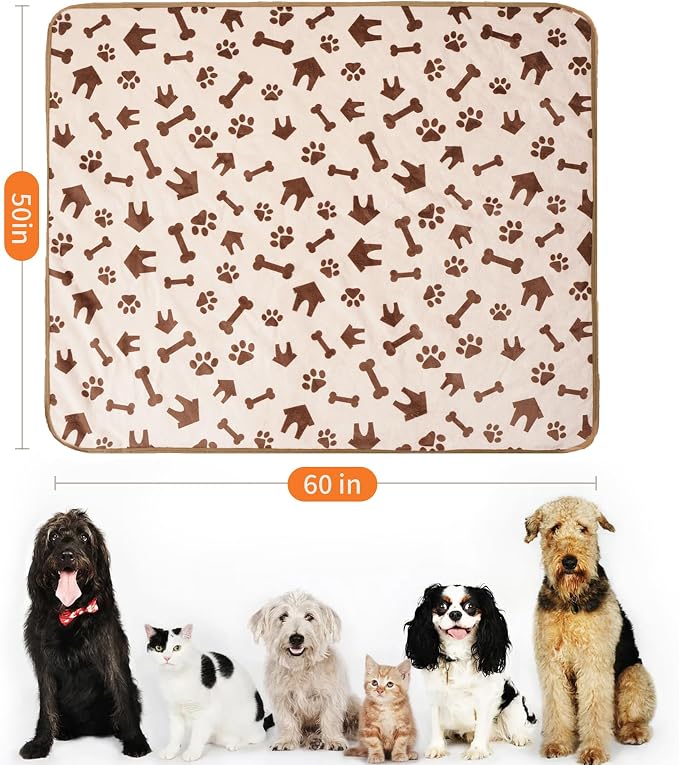 Washable Waterproof Dog Blankets for Large Dogs 50"x60" Beige | Soft Fluffy Pet Blanket for Couch Sofa Car Crate, Bed Furniture Protector, Reversible Sherpa Fleece Dog Blanket, Paw Pattern