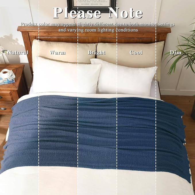 Navy Blue Throw Blanket for Bed, Super Soft Knit Blankets, Cozy Fleece Fuzzy Fluffy Plush Chenille Throws Blanket for Couch, Sofa, 60 x 80 inches