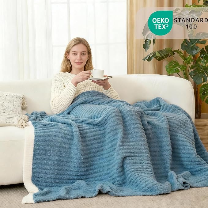 Soft Throw Blanket for Couch-Cozy Reversible Knitted Blankets | Lightweight Warm Fluffy Decor for Women, Mom, Her & Girls, Sofa, Chair, Bed, 50x60in, Blue