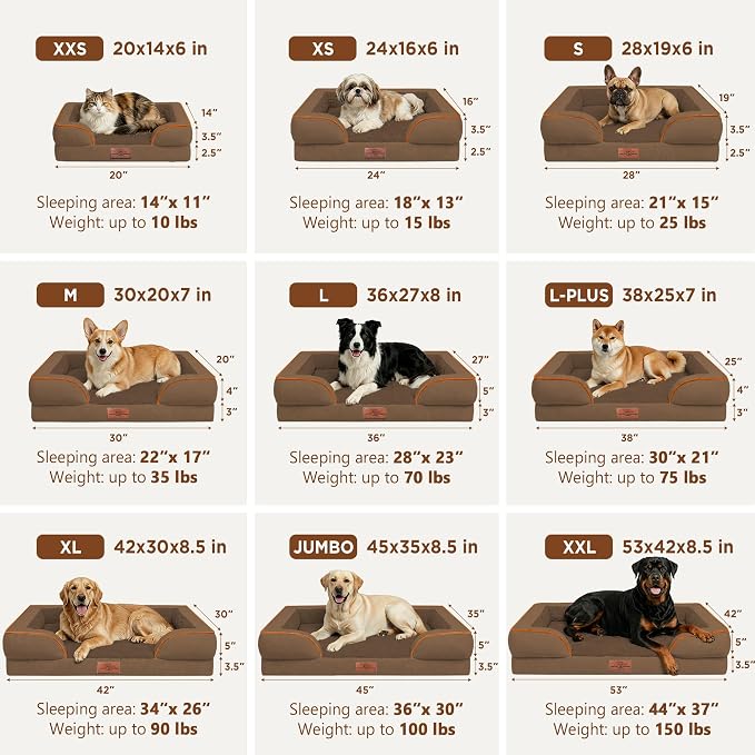 Comfort Expression Waterproof Orthopedic Dog Beds for Extra Large Dog | Supportive Egg Crate Foam Big Dog Bed with Removable Bolster, Dog Couch with Washable Cover & Non-Slip Bottom, 53x42Inch