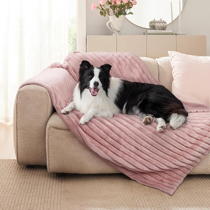 Waterproof Pet Blanket for Large Dogs & Cats - Reversible Calming Plush, Washable Furniture Cover for Couch, Bed, Car Seat, Blocks Leaks, Stains & Pet Fur (Pink, 30"x40")