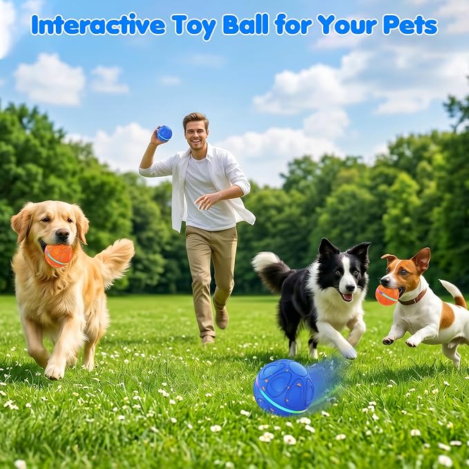 Interactive Dog Toys Ball – Automatic 3-Mode Active Rolling Balls (Blue) | Moving bouncing & rotating dog ball with colorful lights. Solid E-TPU material, IPX7 waterproof for medium & large dogs
