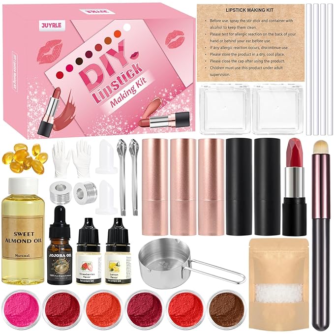 DIY Lipstick Making Kit- Natural Beeswax Based Lip Gloss & Matte Lip Gloss Making Kit, Craft Long-Lasting Matte & Velvet Lipsticks, Christmas Makeup Gift for Women, Girls & Beginners