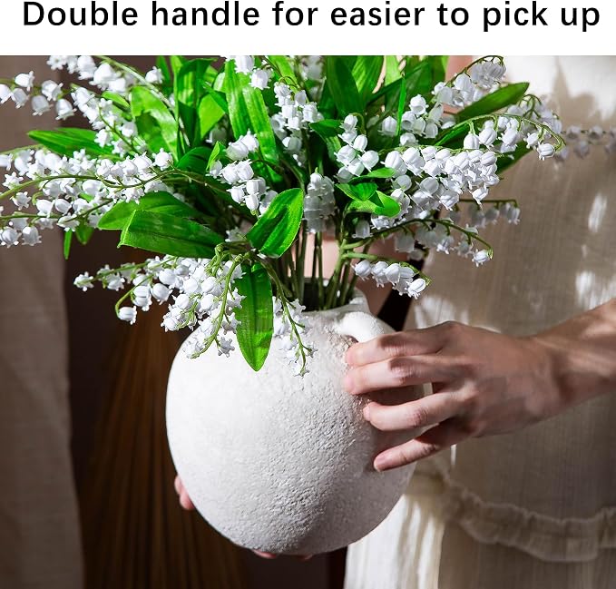 Ceramic Vase - Small White Vases for Decor - 6in Flowers Vases for Centerpieces - Farmhouse Rustic Vases for Pampas Grass, Decorative Vase for Bouquet, Lyeec Clay Pottery Terracotta Vase