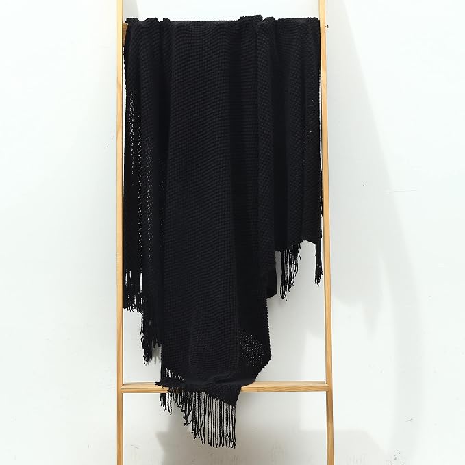 CREVENT Farmhouse Couch Sofa Throw Blanket for Bedroom Living Room Decoration, Soft Warm Cozy Light Weight for Spring Summer Fall (50''X60'' Black)