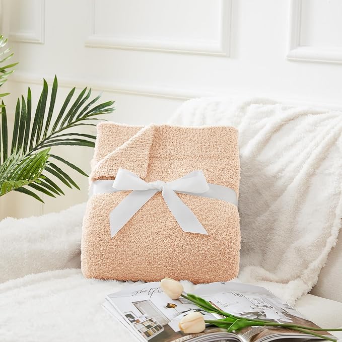 Knit Throw Blanket for Peach Pink - Super Soft Lightweight Plush Fuzzy Fluffy Cozy Blankets and Throws for Sofa Bed, 50 x 60 inches