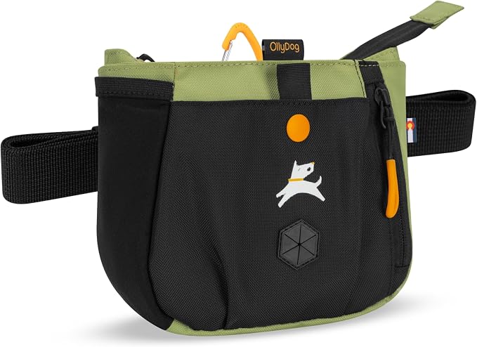 OllyDog Backcountry Day Bag | Dog Training Treat Pouch | Eco-Friendly Recycled Fabric Fanny Pack with Zipper Closure, Built-in Poop Bag Dispenser & Adjustable Waist Belt (Palm)