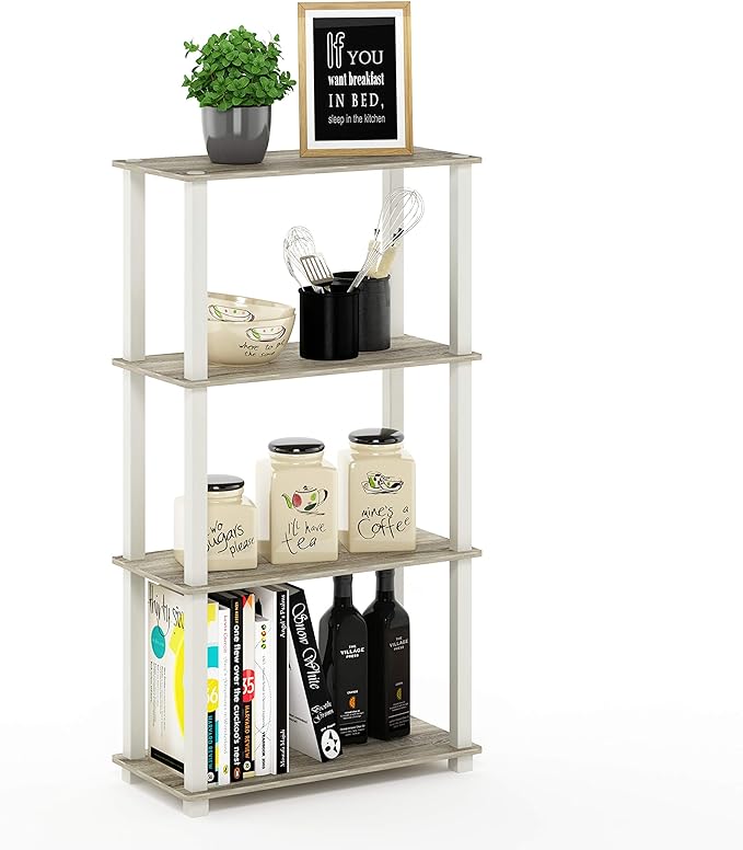 Furinno TURN-S-TUBE Storage Shelves, 4-Tier Book Shelf, Corner Shelf, Toolless Open Shelves, for Organization and Storage, Living Room, Garage, Home Office, Sonoma Oak