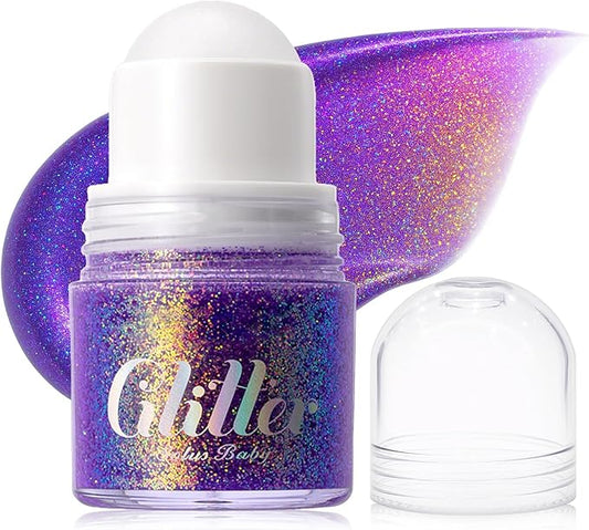 Erinde Holographic Body Glitter Gel, Roll-On Face Hair Glitter for Mermaid Makeup Festival Party Rave Accessories, Chunky Sequins Chameleon Shimmer Christmas Makeup for Women Girls, 08 Purple