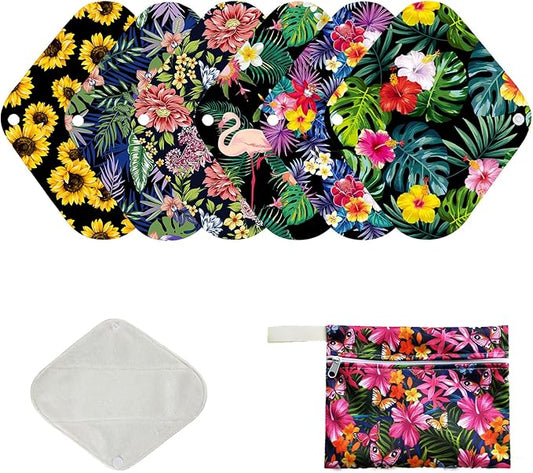 7pcs Set Reusable Menstrual Pads Organic Bamboo Women Panty Linerd, Including 6pcs Daily Use Soft Organic Bamboo Panty Liner + 1 pcs Mini Wet Bag