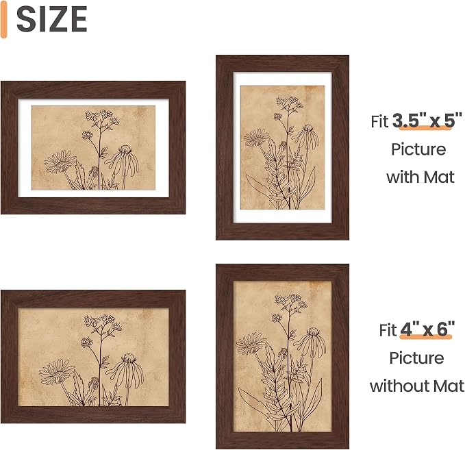 upsimples 4x6 Picture Frame Set of 10, Display Pictures 3.5x5 with Mat or 4x6 Without, Multi Photo Frames Collage for Wall or Tabletop Display, Brown | Small Frame Fit 3.5x5 and 4 x 6 Photos, Wall or Tabletop Display, For Gallery Hallway Living Room, F...