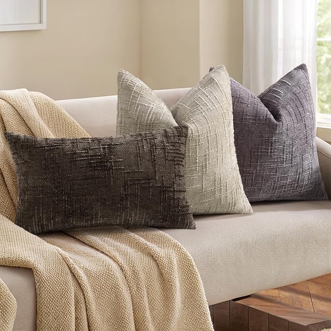 decorUhome Textured Chenille Throw Pillow Covers 12x20 Set of 2 Dark Brown | Fall Modern Farmhouse Soft Cozy Slubby Couch Pillow Cases Boho Decorative Pillow Cases for Bed Sofa Living Room Home Decor