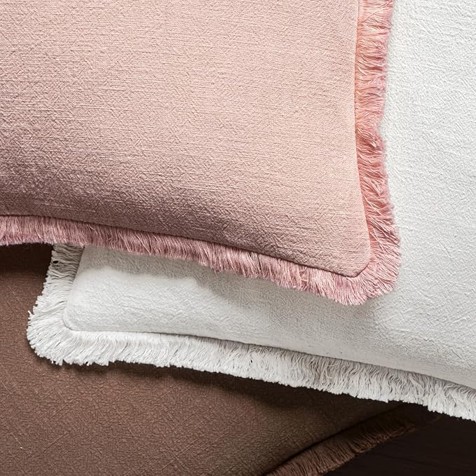 MIULEE Boho Linen Fringe Decorative Euro Throw Pillow Covers White 26x26 | Set of 2, Cottagecore Decor, Boho Farmhouse Neutral Pillow Covers, Rustic Couch Cushion Cases for Sofa Bed Living Room