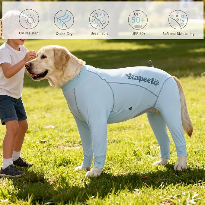 Dog Sun Protection Cooling Suit UPF 50+, Quick-Dry Breathable Jumpsuit for Large & Medium Dogs, Outdoor Dirt-Resistant Shedding Control Pet Apparel (Ice Blue, 3X-Large)