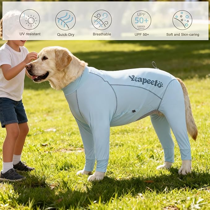 Dog Sun Protection Cooling Suit UPF 50+, Quick-Dry Breathable Jumpsuit for Large & Medium Dogs, Outdoor Dirt-Resistant Shedding Control Pet Apparel (Ice Blue, 7X-Large)