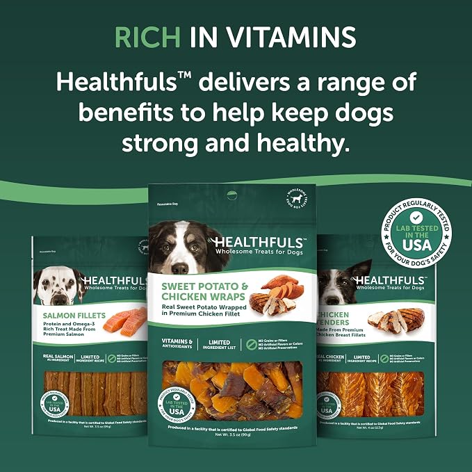 HEALTHFULS Chicken Wrapped Sweet Potato Dog Treats, 3.5oz | Premium Chicken Breast, Real Sweet Potato, Vitamins & Antioxidants, No Artificial Colors, Everyday Treat, For All Life Stages