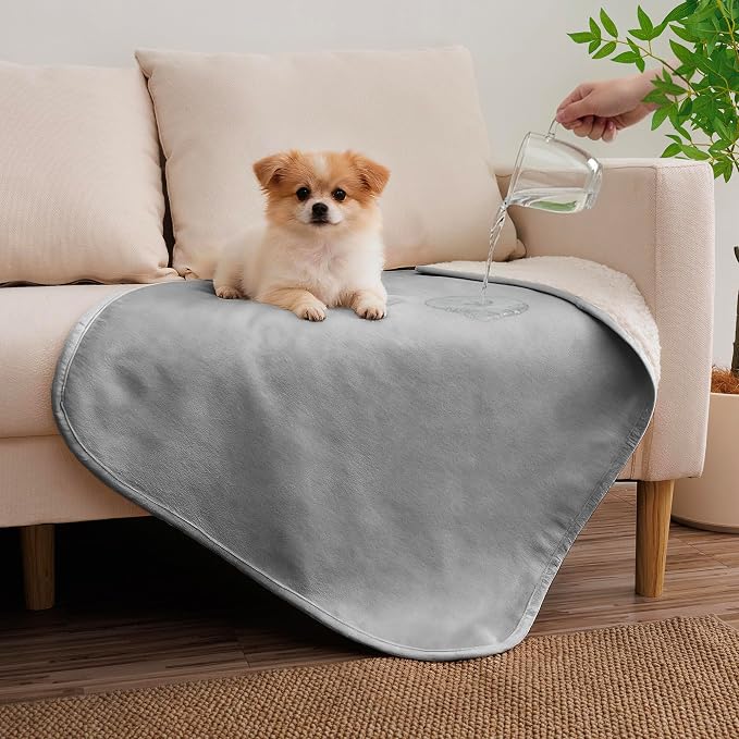 Waterproof Blanket for Dogs - Pet Throw as Furniture Protector | Cozy Sherpa & Smooth Velvet, Reversible and Machine Washable, for Couch, Bed, or Travel, 25"x35", Dark Grey
