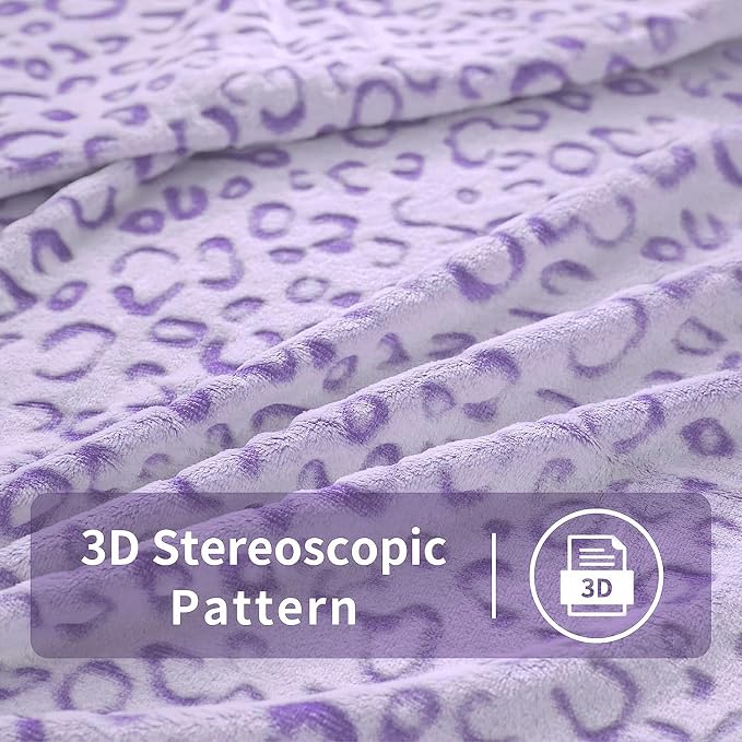 Flannel Fleece Throw Microfiber Blanket with 3D Cheetah Print,60"X80",Purple