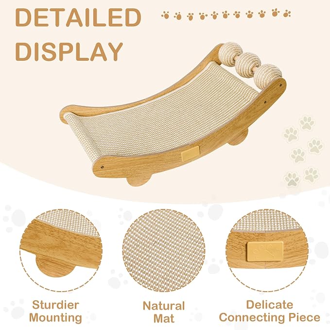 DWCN 3-in-1 Large Cat Scratcher Bed Hammock Lounge Scratching Post Scratch Pad with 3 Natural Sisal Balls - Furniture Protector Gift for Indoor Cats