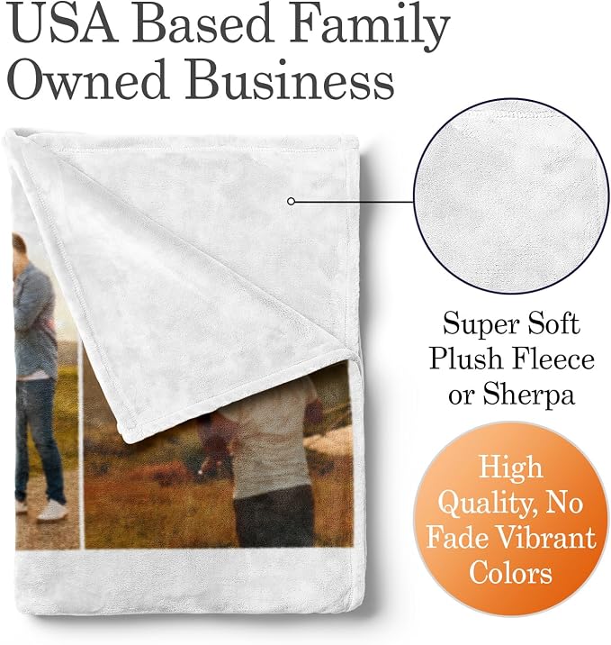 Personalized Photo & Text Blanket, Custom Picture Fleece Throw (9-Pic) | Printed in USA, ships next day, add 1-9 photos & custom text, fleece or sherpa, family keepsake gift, cozy home decor