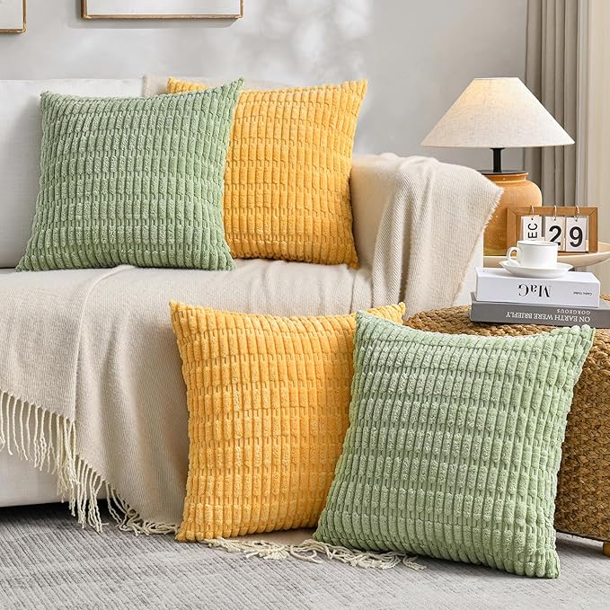 Fancy Homi 4 Packs Decorative Throw Pillow Covers for Living Room Couch Bed, Modern Farmhouse Boho Home Décor Accent Cushion Case, 18" x 18", Yellow Green Series