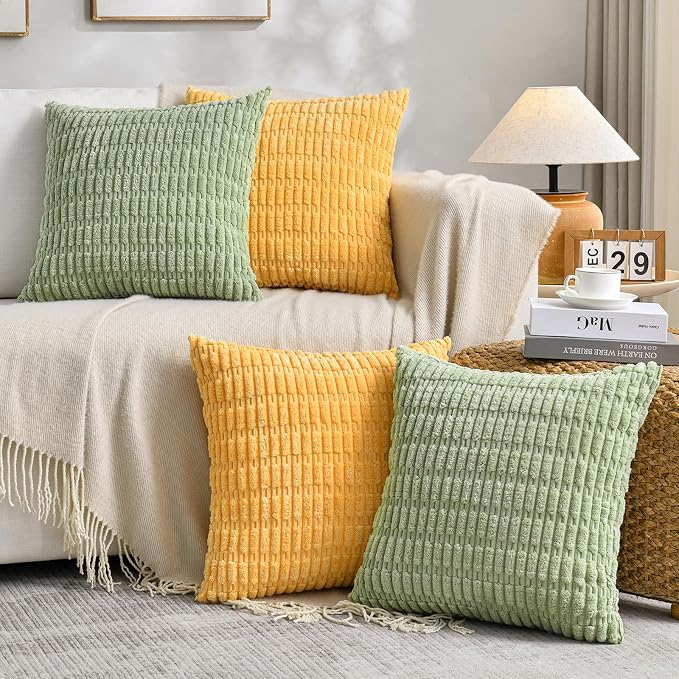Fancy Homi 4 Packs Decorative Throw Pillow Covers for Living Room Couch Bed, Modern Farmhouse Boho Home Décor Accent Cushion Case, 20" x 20", Yellow Green Series
