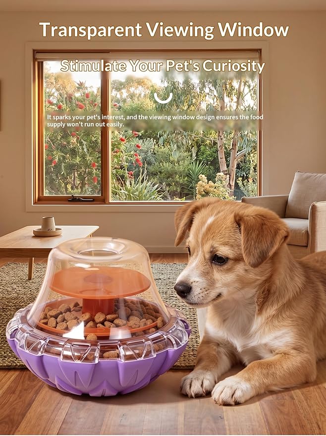 Tumbler Treat Dispenser, Pet Puzzle Slow Feeder Toy for Cats and Dogs, Wobbling Interactive Toy with Transparent Window, Maze-Style Baffle Increases Difficulty, PP Eco-Friendly Material, Purple