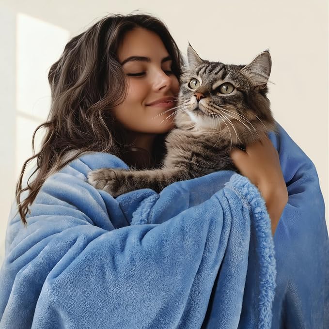 Luciphia Waterproof Blanket for Large Dog, Reversible Sherpa Couch Cover | waterproof pet blanket sherpa fleece reversible couch cover bed protector car from spills scratches, Blue 65" x 57"