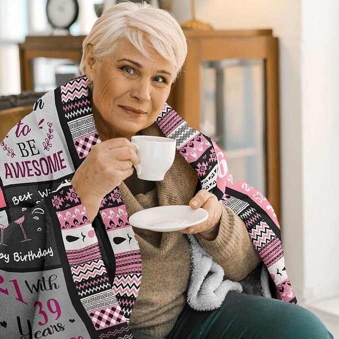Ivivis 60th Birthday Gifts for Women Throw Blanket 60”X50”, Happy 60th Birthday Decorations Gift Ideas for 60 Year Old Woman, 1966 Bday Gifts for Mom Grandma