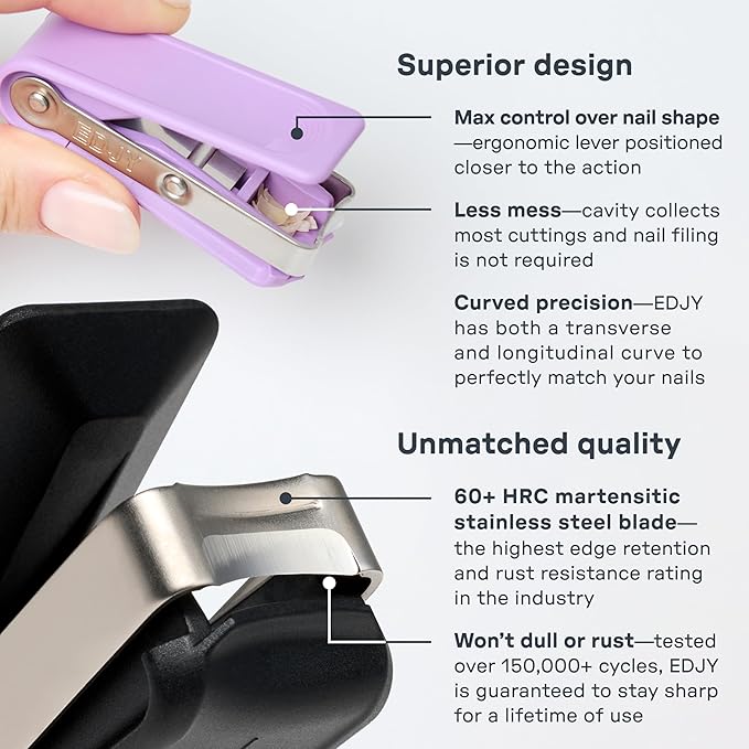 EDJY Fingernail Cutter - Precision Stainless Steel Nail Cutter for Fingernails | Sharp Blade, Ergonomic Design, Durable & Rust-Resistant | Ideal for Men and Women | Black