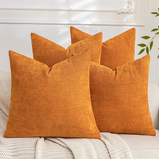 Set of 4 Soft Textured Decorative Throw Pillow Covers 20x20 Inch Cozy Farmhouse Cushion Cover Square Accent Pillow Cases for Bed Couch Sofa Living Room, Orange