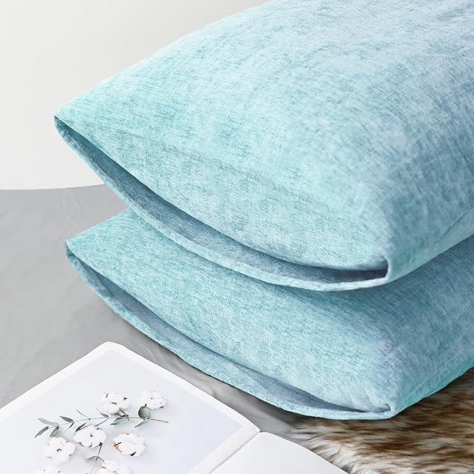 CaliTime Decorative Throw Pillow Covers 26 X 20 Inches Light Blue Grey | Pack of 2, Cozy Chenille Standard Cushion Cases for Sofa Bed Living Room Farmhouse Home